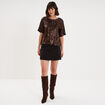 T-shirt &agrave; sequins manches courtes marron fonc&eacute; femme