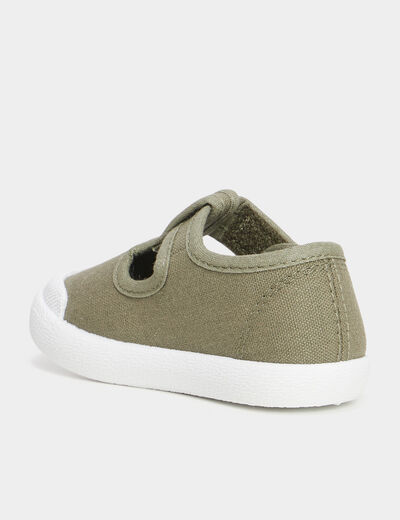 Chaussures salomé en toile à scratchs vert kaki bébé garçon