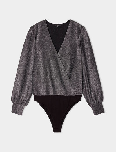 Body col cache-coeur fils métallisés gris argent femme
