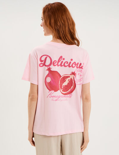 T-shirt col rond coton Smiley World rose femme