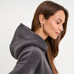 Sweat hoodie molleton &agrave; capuche gris fonc&eacute; femme