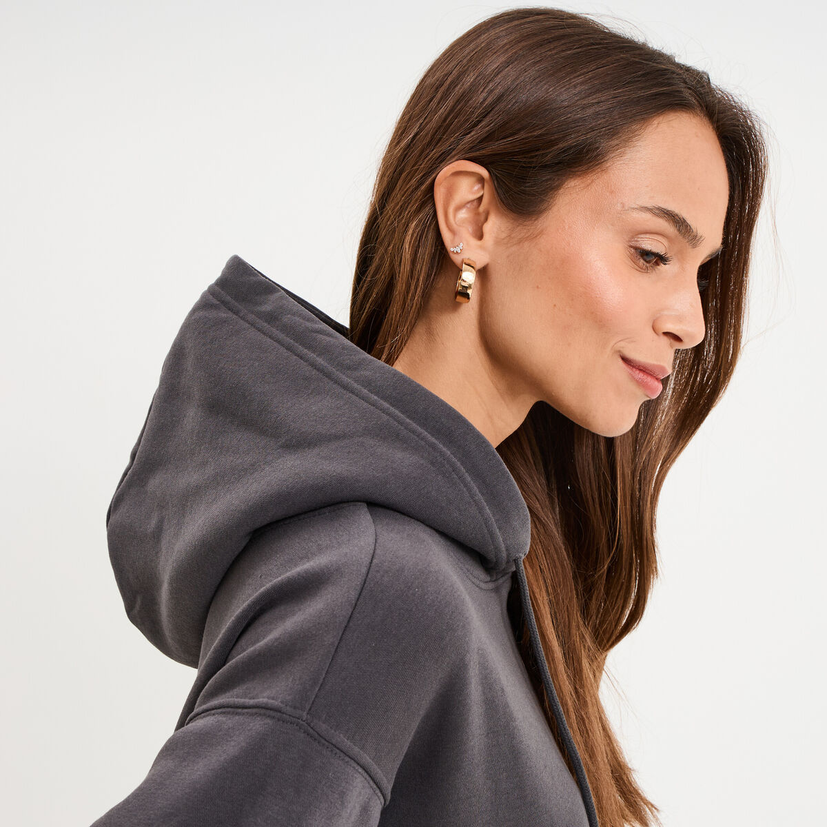 Sweat hoodie molleton &agrave; capuche gris fonc&eacute; femme