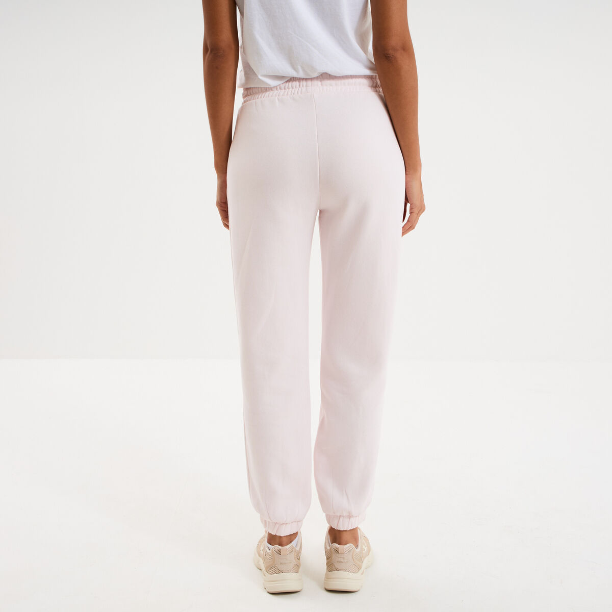 Pantalon jogging droit molleton rose clair femme