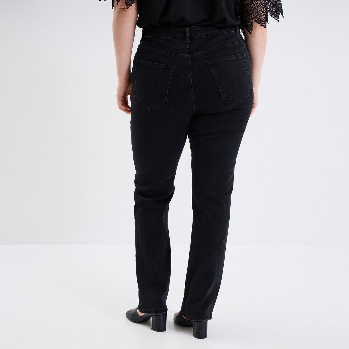 Jeans straight taille haute Modavista denim noir femme grande taille