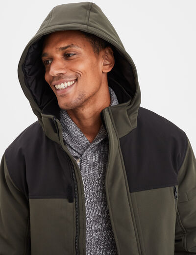 Parka capuche fausse fourrure amovible vert kaki homme