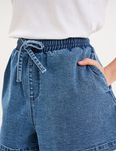 Short jogger en jean &eacute;lastiqu&eacute; denim stone femme
