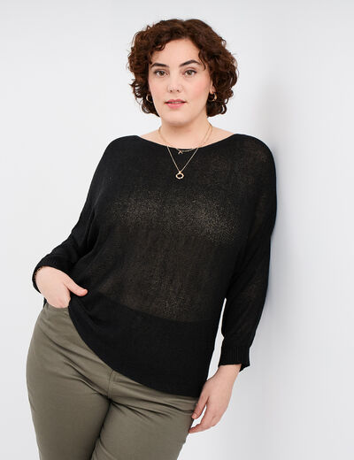 Pull manches longues col rond noir femme grande taille