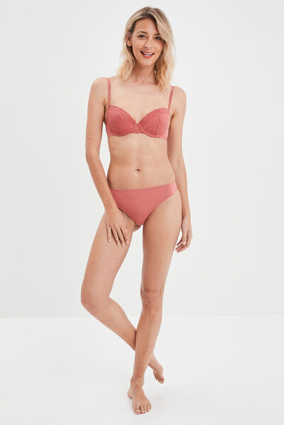 Tanga avec micro dentelle rose poudrée femme