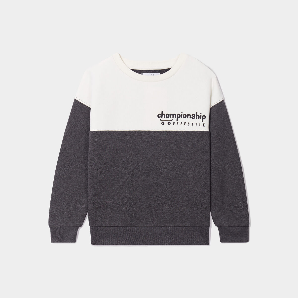 Sweat col rond manches longues coton gris foncé garçon