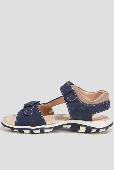 Sandales à scratchs en cuir bleu marine garçon