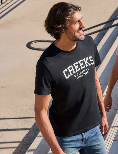 T-shirt manches courtes coton Creeks noir homme