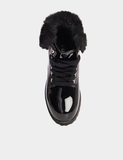 Bottines vernies bords fourrés noir fille
