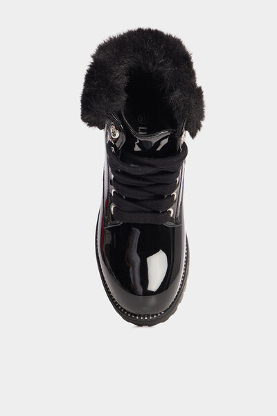 Bottines vernies bords fourr&eacute;s noir fille