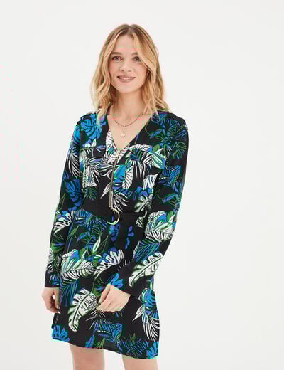 Robe droite ceinturée noir femme