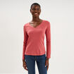 T-shirt col en V manches longues coton vieux rose femme