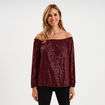 T-shirt sequins et col bardot rouge fonc&eacute; femme