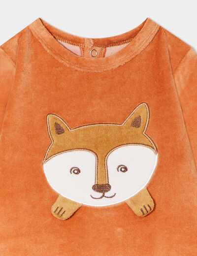 Dors-bien à col rond effet velours orange foncé bébé