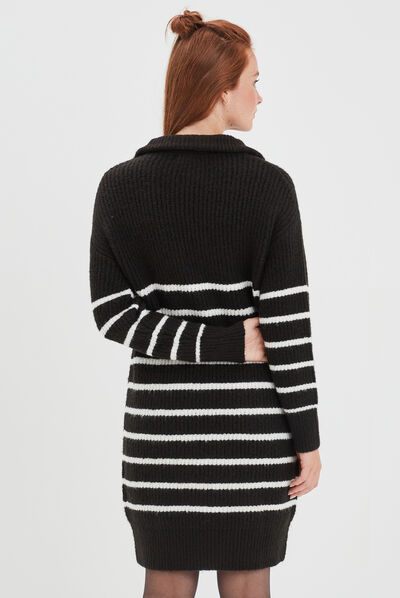 Robe pull col camionneur zippé noir femme
