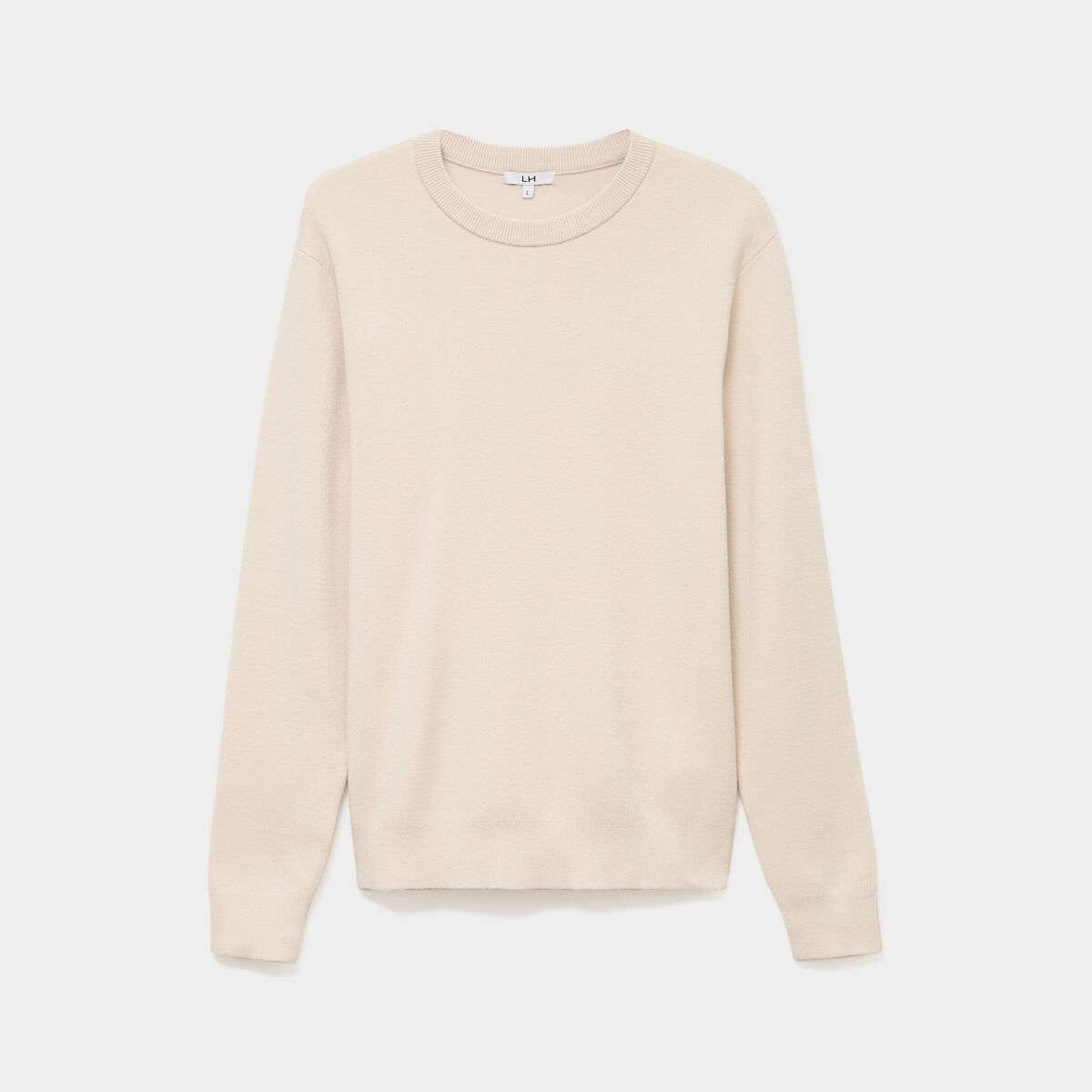 Pull col rond manches longues beige homme