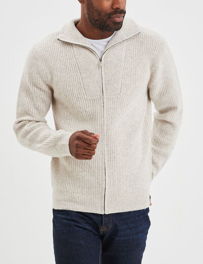 Gilet col camionneur zippé côtelé beige homme