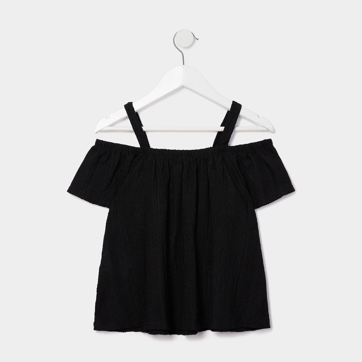 T-shirt manches courtes col bardot noir fille