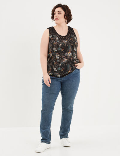 Débardeur col rond en dentelle noir femme grande taille