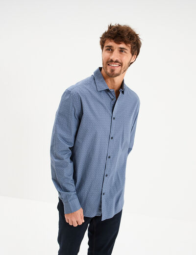 Chemise droite imprim&eacute;e manches longues blanc homme