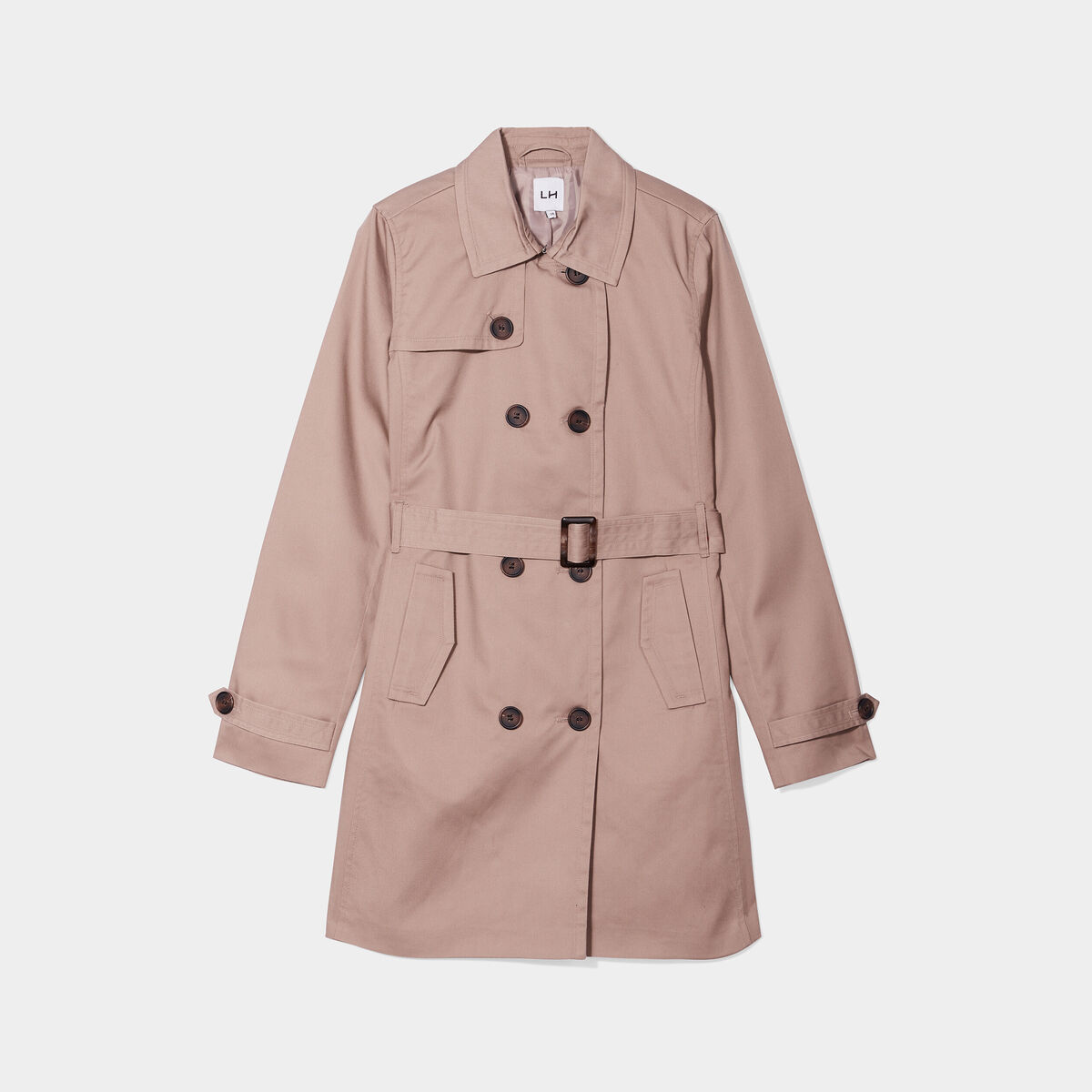 Trench mi-long ceinturé ajusté marron femme