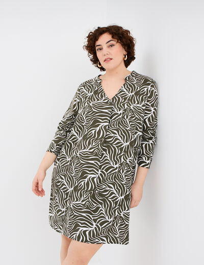 Robe courte ample col en V vert kaki femme grande taille