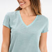 T-shirt col en V manches courtes bleu gris femme