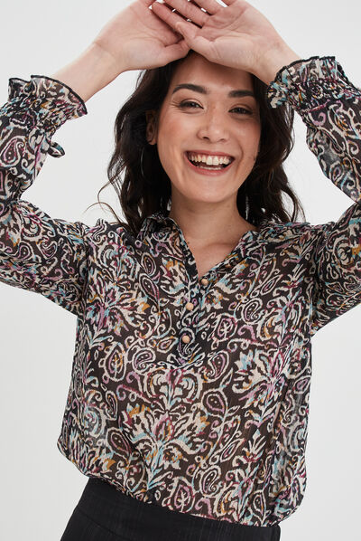 Blouse poignets smockés Liberto noir femme