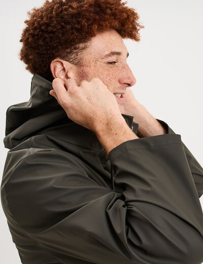 Parka imperm&eacute;able coupe-vent &agrave; capuche vert kaki homme