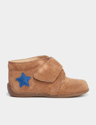 Bottillons à scratchs en cuir camel bébé garçon