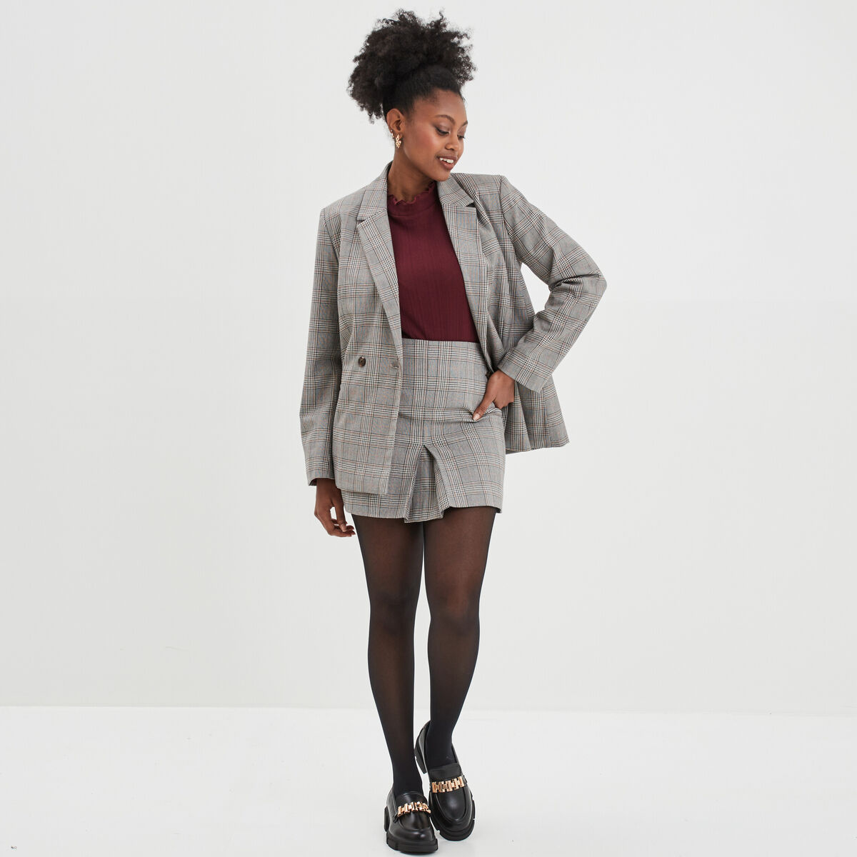 Jupe droite plis à ponts beige femme