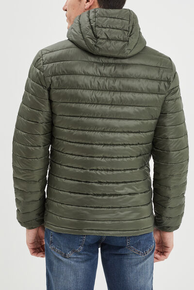 Doudoune légère droite à capuche vert kaki homme