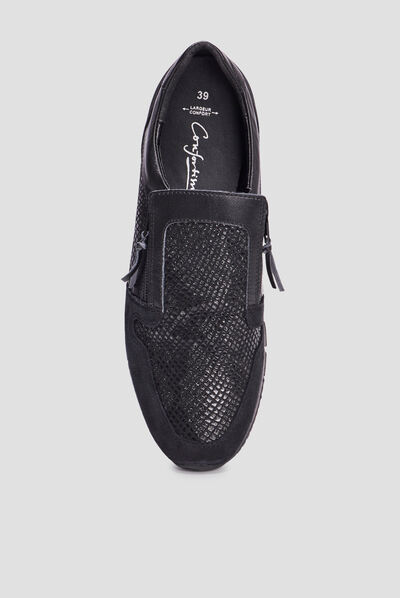 Baskets zippées en cuir pied large noir femme