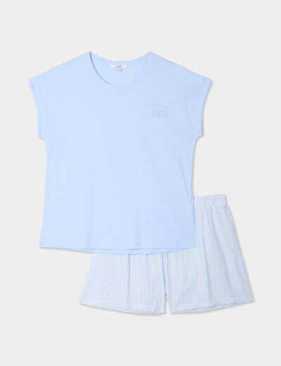 Ensemble pyjama short et t-shirt bleu femme