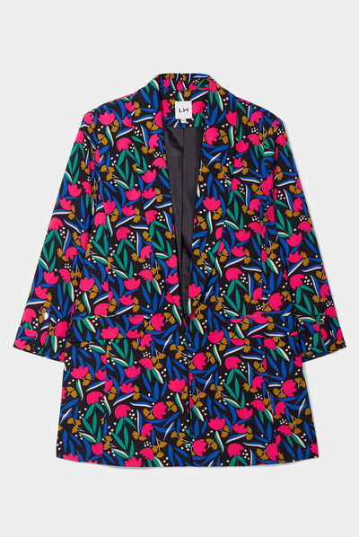 Veste blazer droite manches 3/4 noir femme