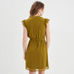 Robe col V plumetis droite ceinturée vert olive femme