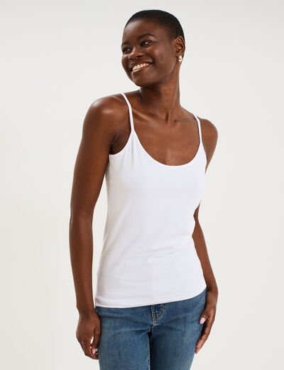 D&eacute;bardeur coton bretelles r&eacute;glables blanc femme