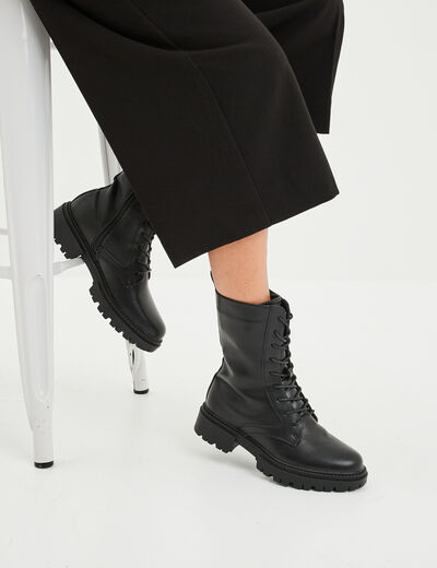 Boots à lacets zippées crantées noir femme