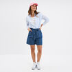 Short large jean coton ceinture à nouer denim double stone femme