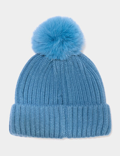 Bonnet à pompon bleu garçon