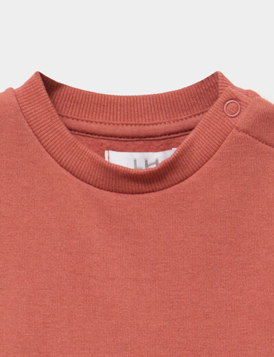 Sweat poche ventrale et &eacute;paule boutonn&eacute;e terracotta b&eacute;b&eacute; gar&ccedil;on