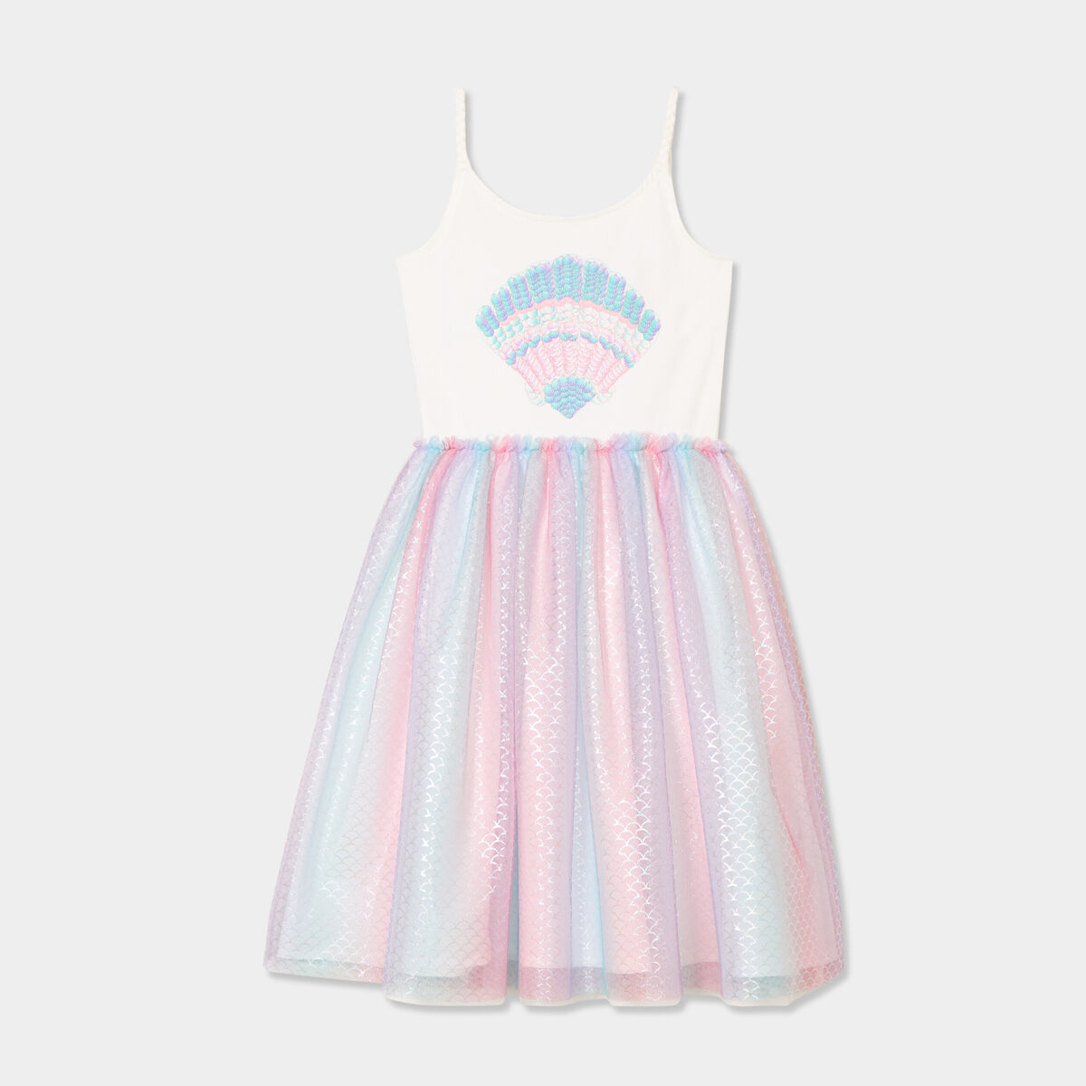Robe avec tulles et bretelles fines ecru fille