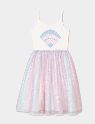 Robe avec tulles et bretelles fines ecru fille