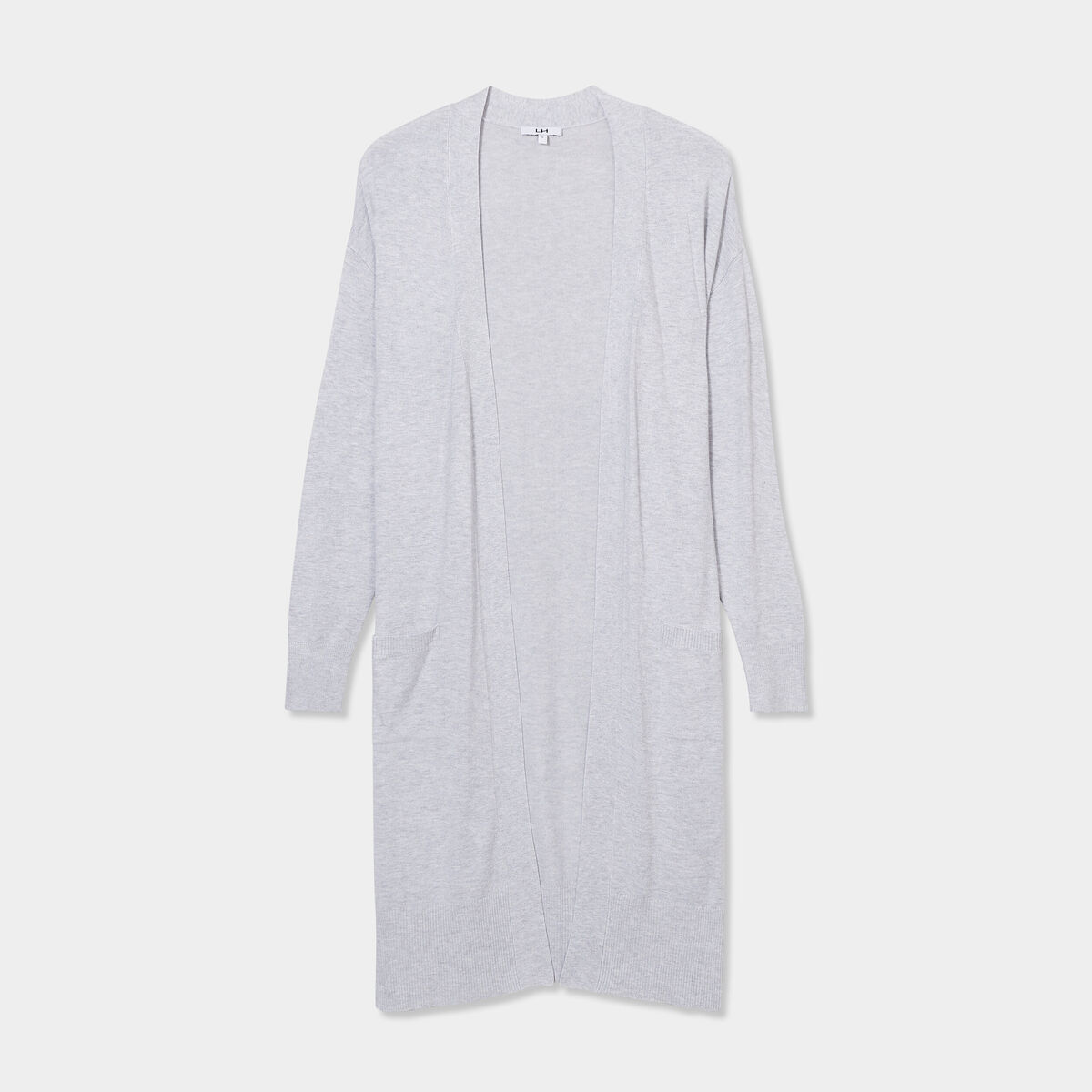Gilet long droit avec poches gris clair femme