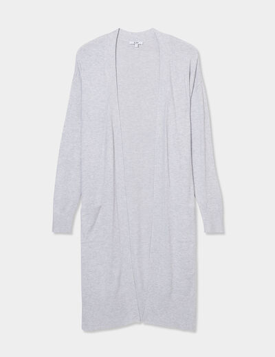 Gilet long droit avec poches gris clair femme
