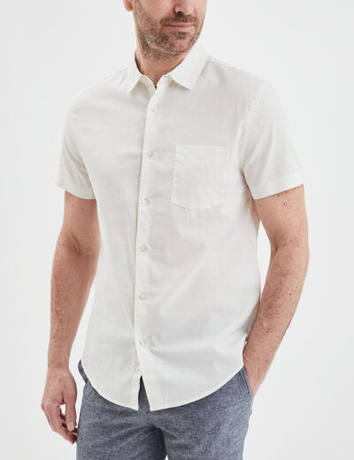 Chemise manches courtes lin mélangé blanc homme