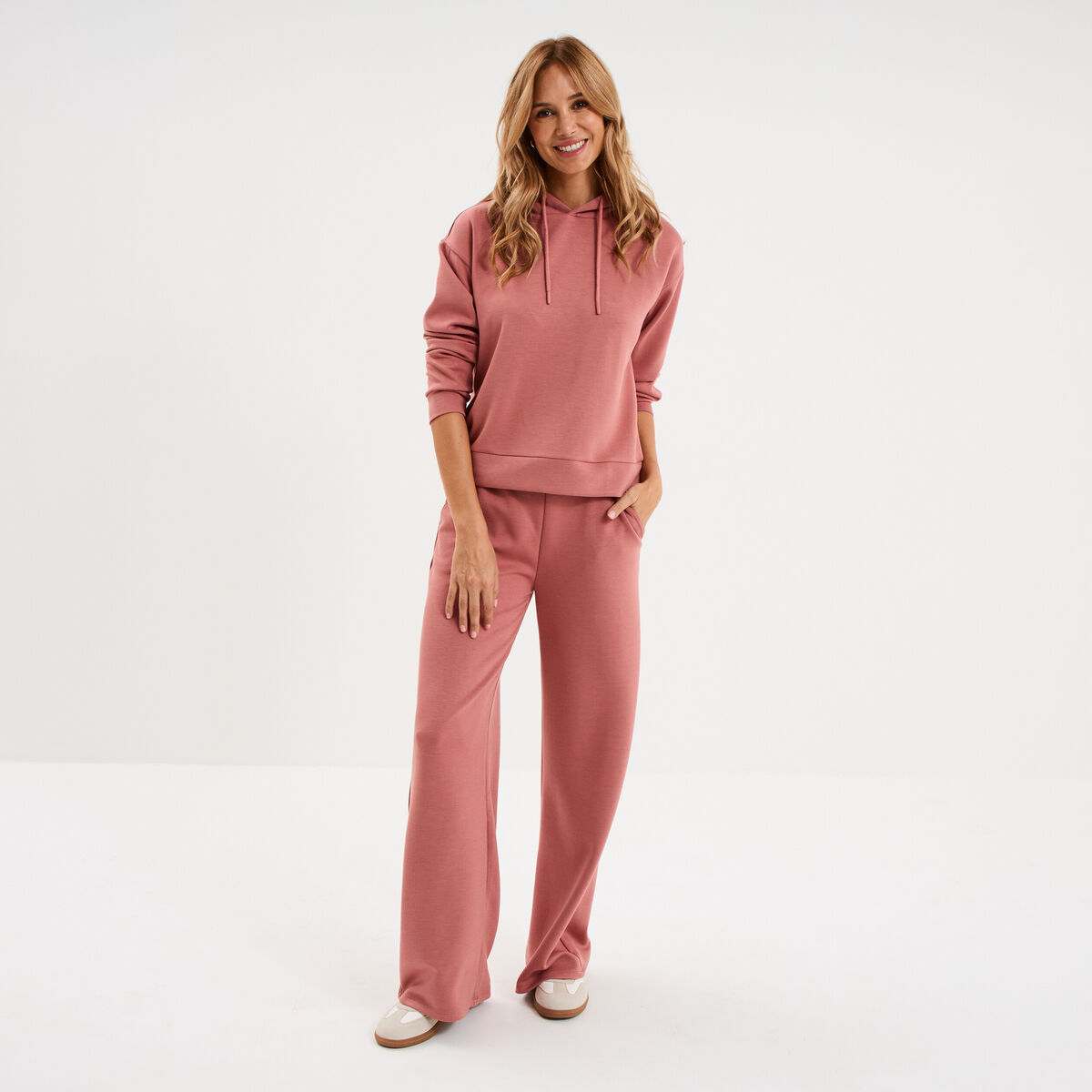 Sweat hoodie manches longues &agrave; capuche vieux rose femme